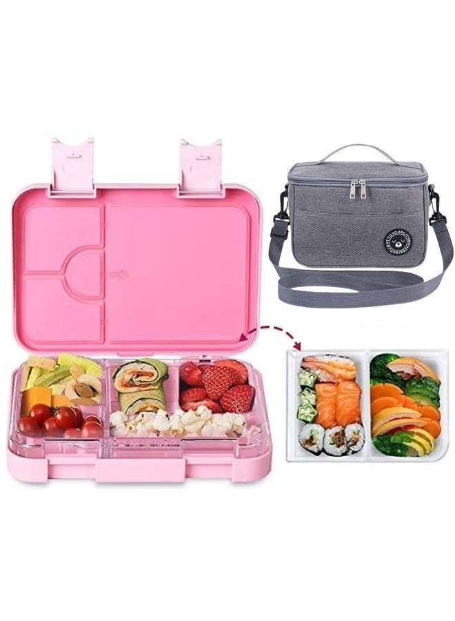 Arabest Lunch Box Kids With Lunch Box Bag, Bento Box Adult Lunch Box, 4/6 Compartment Bento Lunch Box, Food Containers for School/Work/Travel/Picnic, Leak-Proof, Reusable ,BPA-Free ,Microwave Dishwasher (pink) - Image 1
