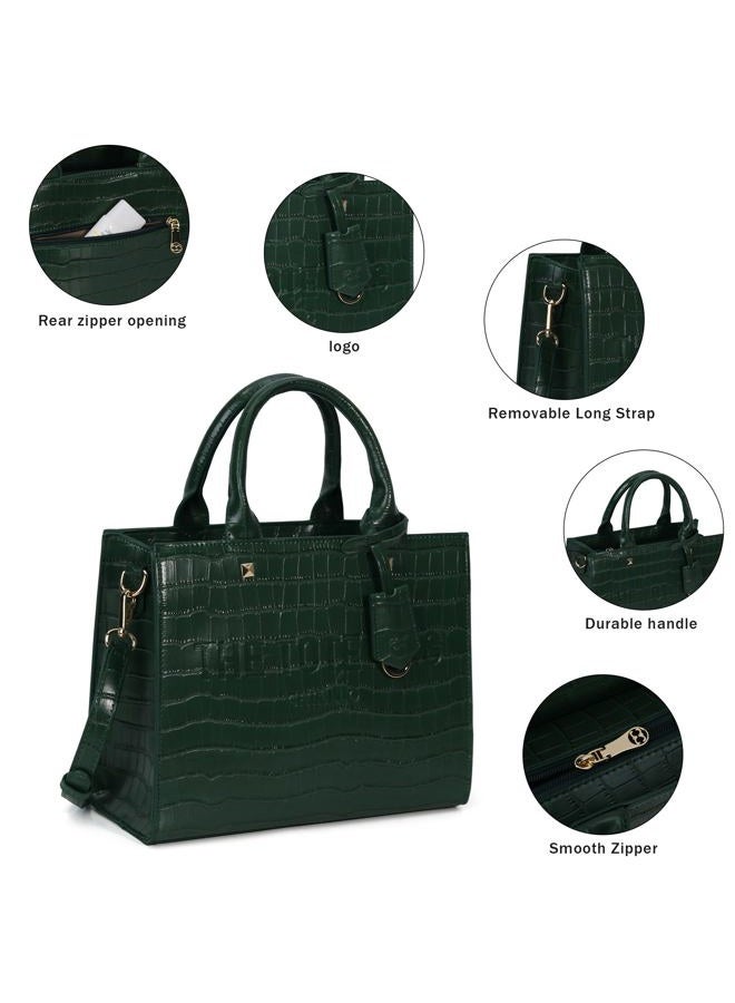 Chinllo Tote Bag for Women Top Handle Stachel Purse and Handbags with Shoulder Strap, Green-crocodile, Small 10.7 IN - Image 3