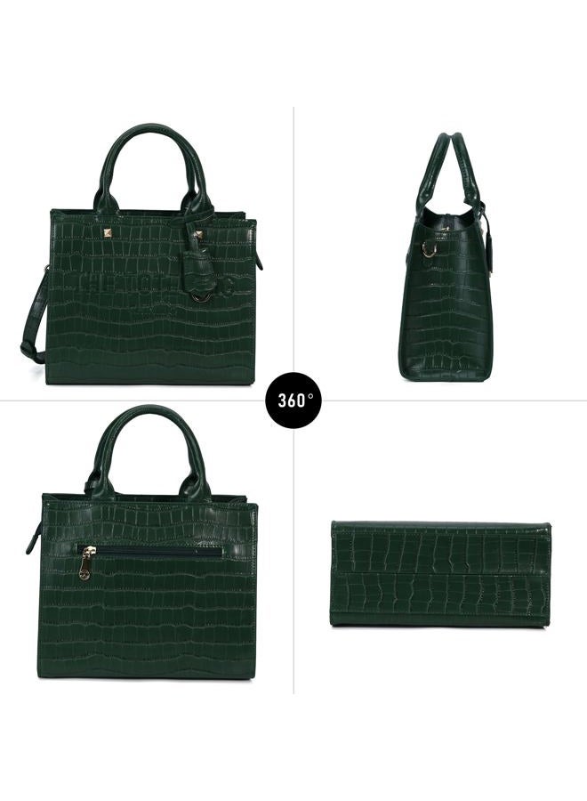 Chinllo Tote Bag for Women Top Handle Stachel Purse and Handbags with Shoulder Strap, Green-crocodile, Small 10.7 IN - Image 5