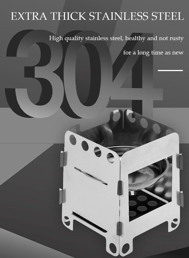 DUNISO Camping wood stove, foldable stainless steel wood burning stove, portable outdoor backpack barbecue stove, rust proof, used for outdoor survival, cooking, picnicking ,9.5 * 10.7 * 9cm, silver  - Image 4