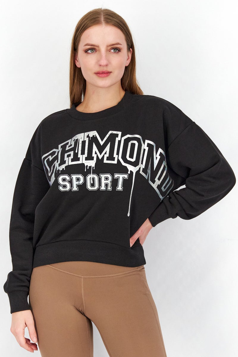 JOHN RICHMOND Women Sportswear Fit Graphic Print Sweatshirt, Black - Image 1