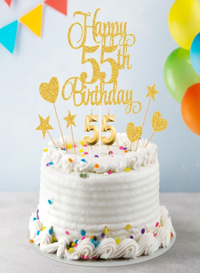 Lecferrarc 55th Birthday Cake Decorations, 55th Birthday Candles Cake Numeral Candles and Glitter Happy 55th Birthday Cake Toppers Set for Birthday Party Supplies (Gold) - Image 5