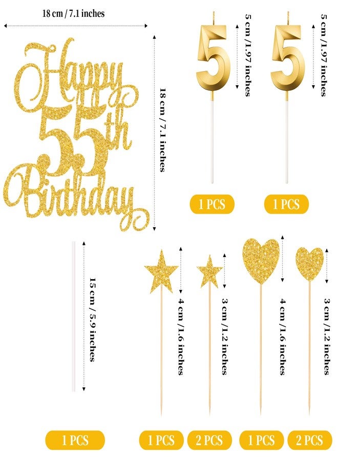 Lecferrarc 55th Birthday Cake Decorations, 55th Birthday Candles Cake Numeral Candles and Glitter Happy 55th Birthday Cake Toppers Set for Birthday Party Supplies (Gold) - Image 2