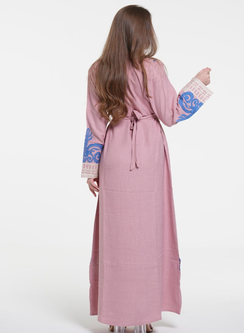 البنت الشرقية جلابية نسائية مطرزة مع حزام على الخسر - Image 4