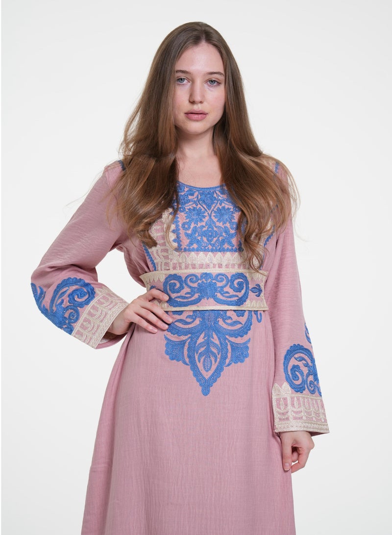 البنت الشرقية جلابية نسائية مطرزة مع حزام على الخسر - Image 2