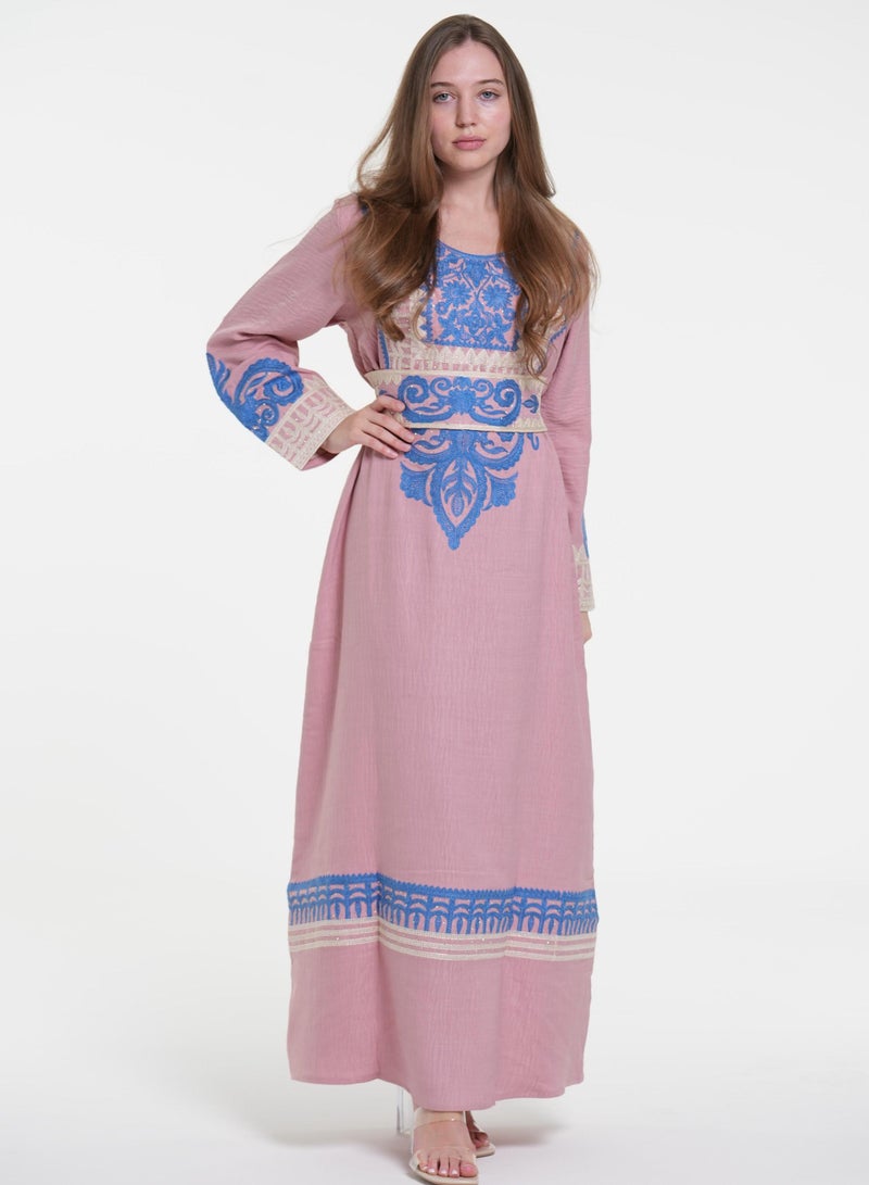 البنت الشرقية جلابية نسائية مطرزة مع حزام على الخسر - Image 1