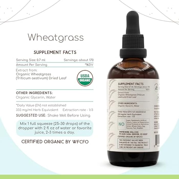 HerbEra Wheatgrass B120 USDA Organic Tincture | Alcohol-Free Extract, High-Potency Herbal Drops, Liquid Supplement | Certified Organic Wheatgrass (Triticum aestivum) Dried Leaf (4 oz) - Image 3