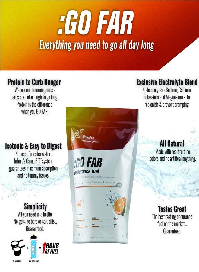 INFINIT Nutrition GO FAR Orange - The only All-in-one Endurance Hydration Drink with Protein 280 Calories Per Serving & Electrolytes - No Gels, Pills or Bars Needed 100% All-Natural & no Added Colors - Image 2