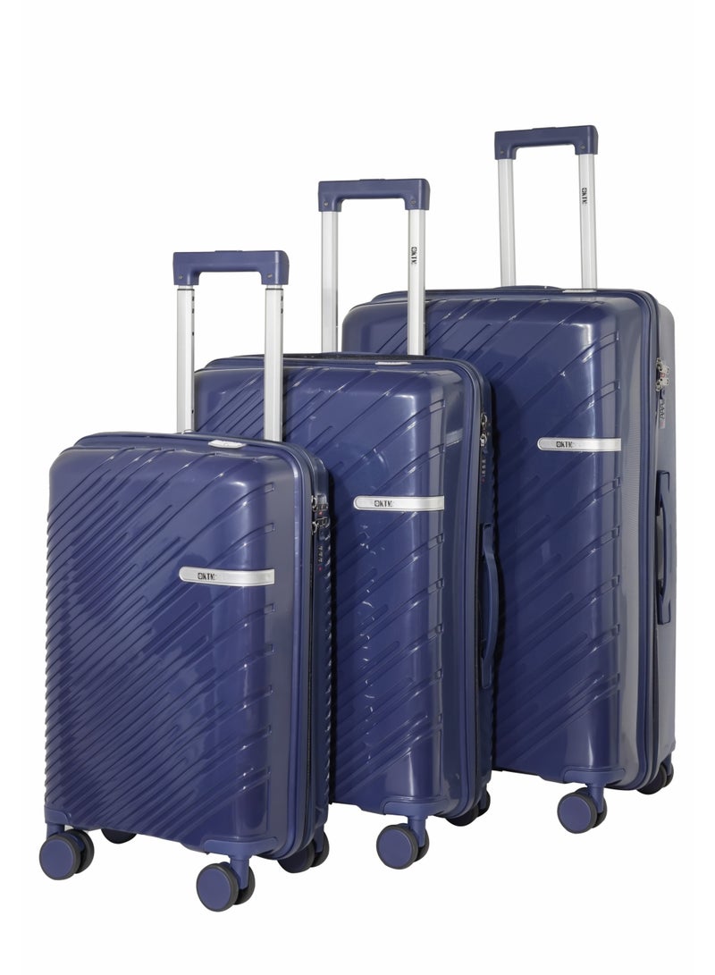 KTMC 3-Piece Polypropylene Luggage Set 20/24/28 inches Carry-On and Checked Suitcases, Navy Blue H-8882 - Image 1