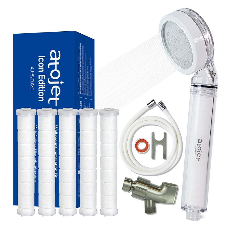 Atojet Filter Showerhead Born From Koreaâ€™s Beauty Heritage â€“ Pure Carbon Filters for Softer Skin & Smoother Hair | Eco Hose 2M (79in) l 6 Month Advanced Filtration Set (AJ8200MC-ECO-6MO-WHT) - Image 1