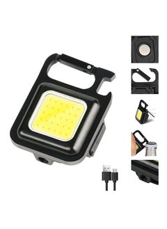 Key Chain LED Light 800 Lumens COB Rechargeable Keychain Mini Flashlight 4 Light Modes Portable Pocket Light with Folding Bracket Bottle Opener and Magnet Base for Fishing Walking Camping