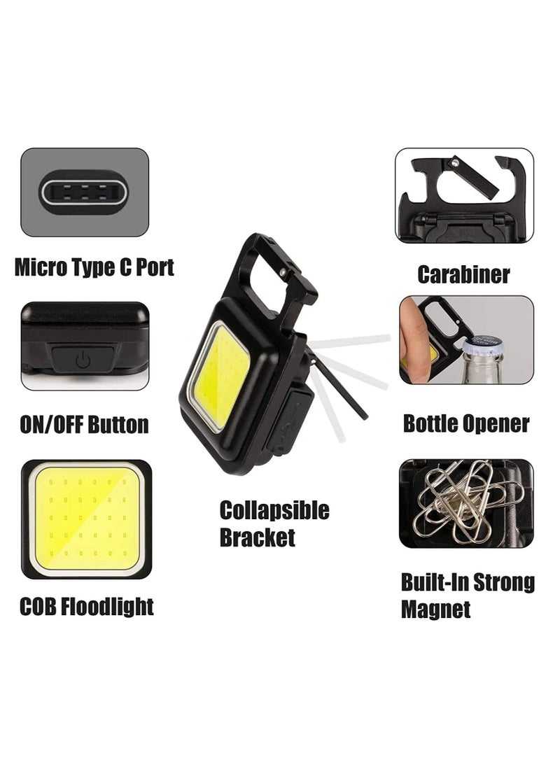 MOCOM - Key Chain LED Light 800 Lumens COB Rechargeable Keychain Mini Flashlight 4 Light Modes Portable Pocket Light with Folding Bracket Bottle Opener and Magnet Base for Fishing Walking Camping - Image 1