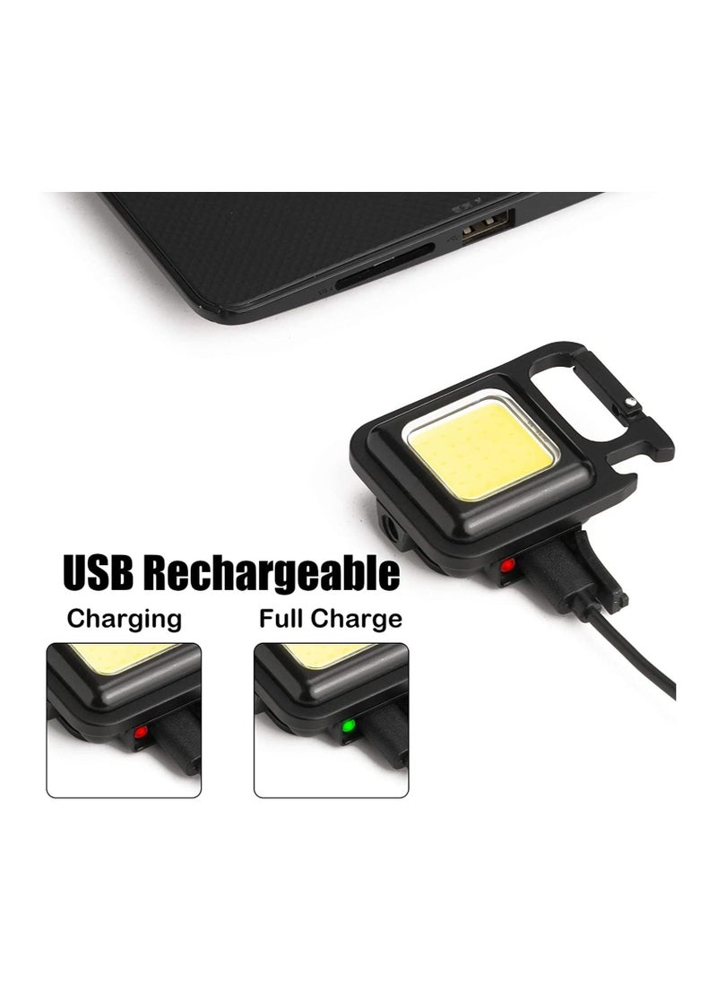 MOCOM - Key Chain LED Light 800 Lumens COB Rechargeable Keychain Mini Flashlight 4 Light Modes Portable Pocket Light with Folding Bracket Bottle Opener and Magnet Base for Fishing Walking Camping - Image 1
