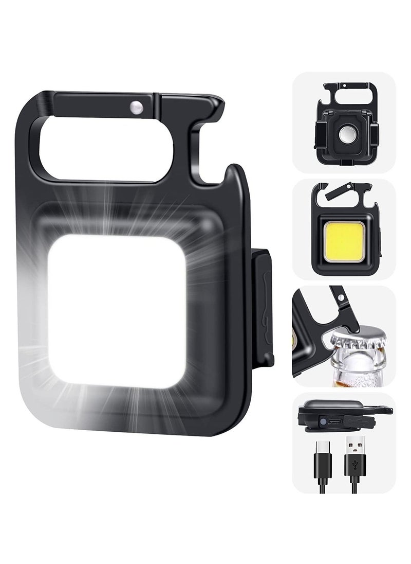 MOCOM - Key Chain LED Light 800 Lumens COB Rechargeable Keychain Mini Flashlight 4 Light Modes Portable Pocket Light with Folding Bracket Bottle Opener and Magnet Base for Fishing Walking Camping - Image 1