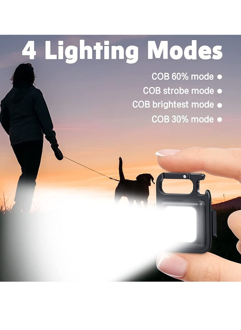 MOCOM - Key Chain LED Light 800 Lumens COB Rechargeable Keychain Mini Flashlight 4 Light Modes Portable Pocket Light with Folding Bracket Bottle Opener and Magnet Base for Fishing Walking Camping - Image 1