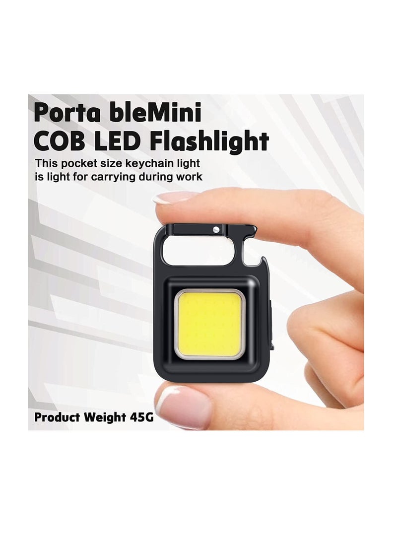 MOCOM - Key Chain LED Light 800 Lumens COB Rechargeable Keychain Mini Flashlight 4 Light Modes Portable Pocket Light with Folding Bracket Bottle Opener and Magnet Base for Fishing Walking Camping - Image 1