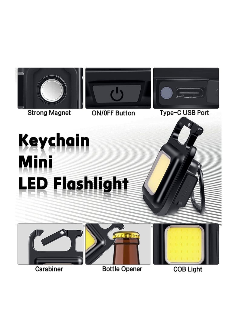 MOCOM - Key Chain LED Light 800 Lumens COB Rechargeable Keychain Mini Flashlight 4 Light Modes Portable Pocket Light with Folding Bracket Bottle Opener and Magnet Base for Fishing Walking Camping - Image 1