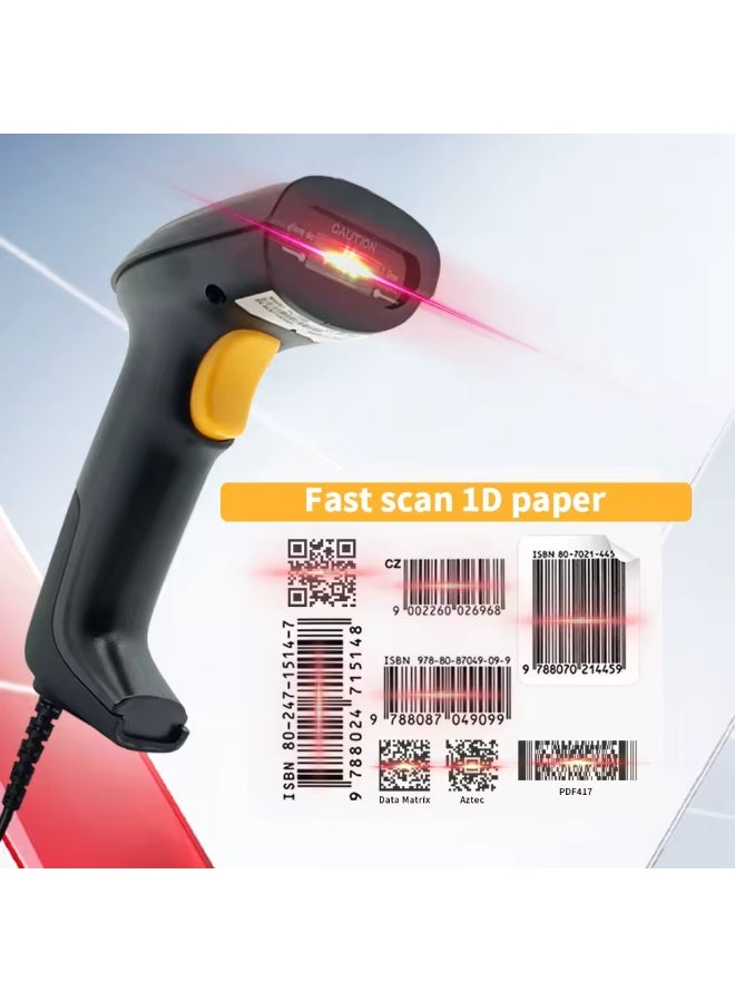 JR Professional Barcode Scanner - High-Speed Handheld QR Reader - Wired USB Scanner for Retail, Warehouse & Office Inventory