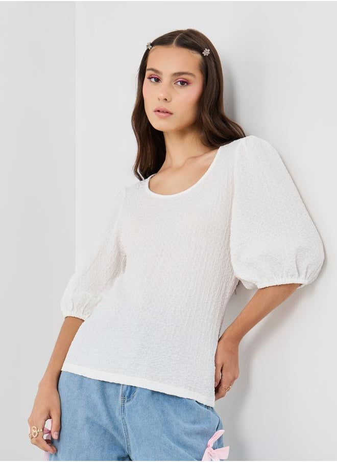 Take Two Take Two Texture Balloon Sleeve Round Neck Blouse  - Image 1
