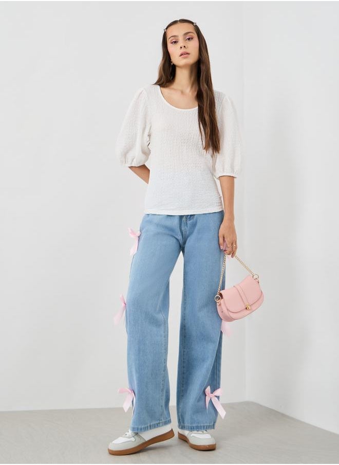 Take Two Take Two Texture Balloon Sleeve Round Neck Blouse  - Image 2