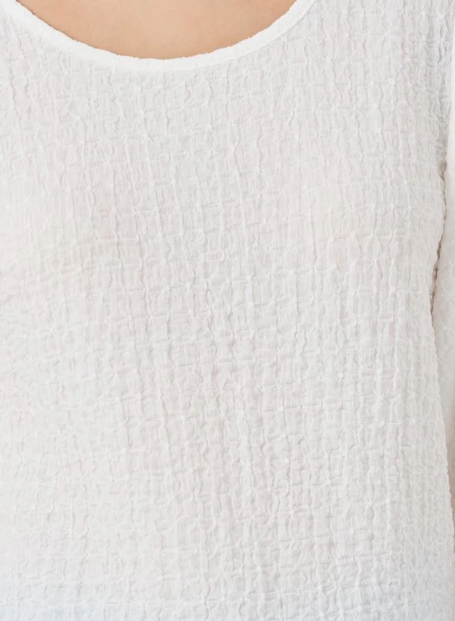 Take Two Take Two Texture Balloon Sleeve Round Neck Blouse