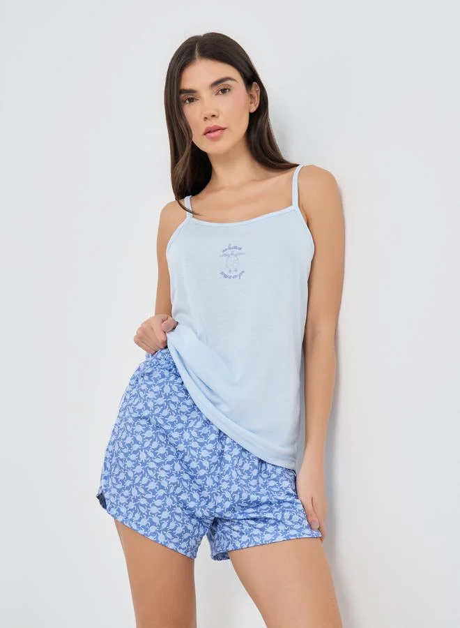 Styli Styli Graphic Print Cami Top and Shorts Pyjama Set