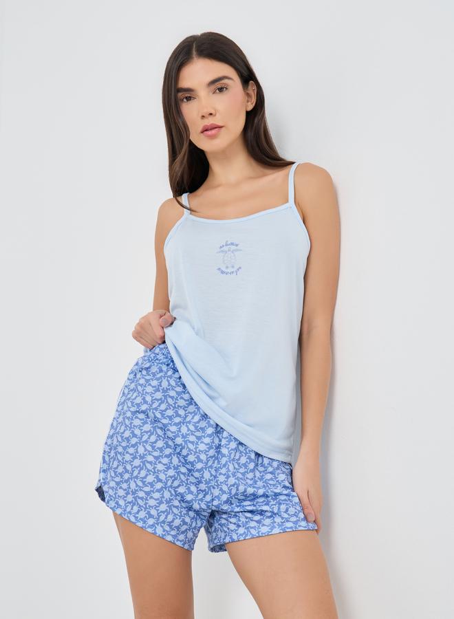 Styli Graphic Print Cami Top and Shorts Pyjama Set - Image 1