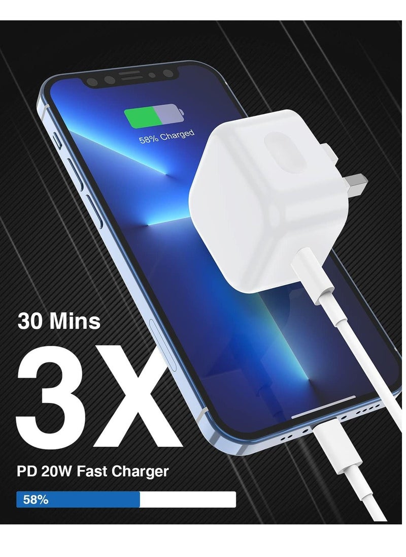 Generic iPhone 13 Charger Plug and Cable, 20W USB C Plug with USB C Lightning Cable, USB C Apple Lightning Cable and iPhone Plug uk Charger for iPhone 13 Pro Max/12/12Mini/11/XR/XS/X/8  - Image 2