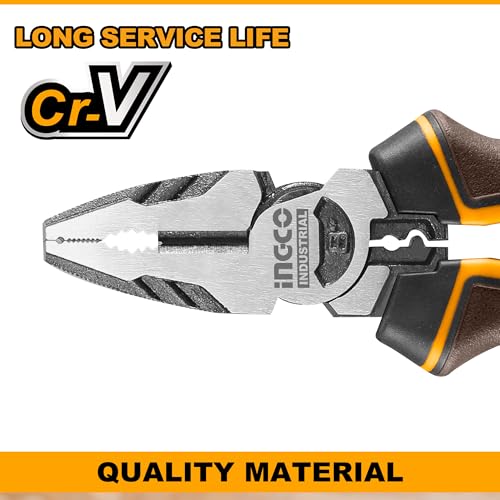 INGCO 3 Pcs High Leverage Pliers Set, Cr-V, 8" Combination Plier, 7" Diagonal Cutting Plier, 6" Long Nose Plier, Saving 30% Strength - Image 4