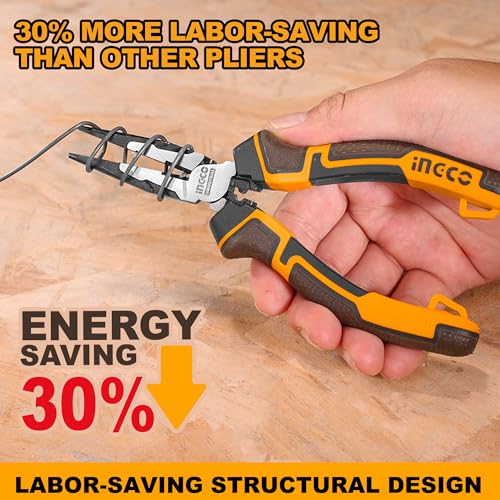 INGCO 3 Pcs High Leverage Pliers Set, Cr-V, 8" Combination Plier, 7" Diagonal Cutting Plier, 6" Long Nose Plier, Saving 30% Strength - Image 3