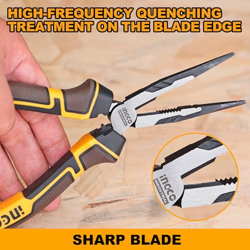 INGCO 3 Pcs High Leverage Pliers Set, Cr-V, 8" Combination Plier, 7" Diagonal Cutting Plier, 6" Long Nose Plier, Saving 30% Strength - Image 5