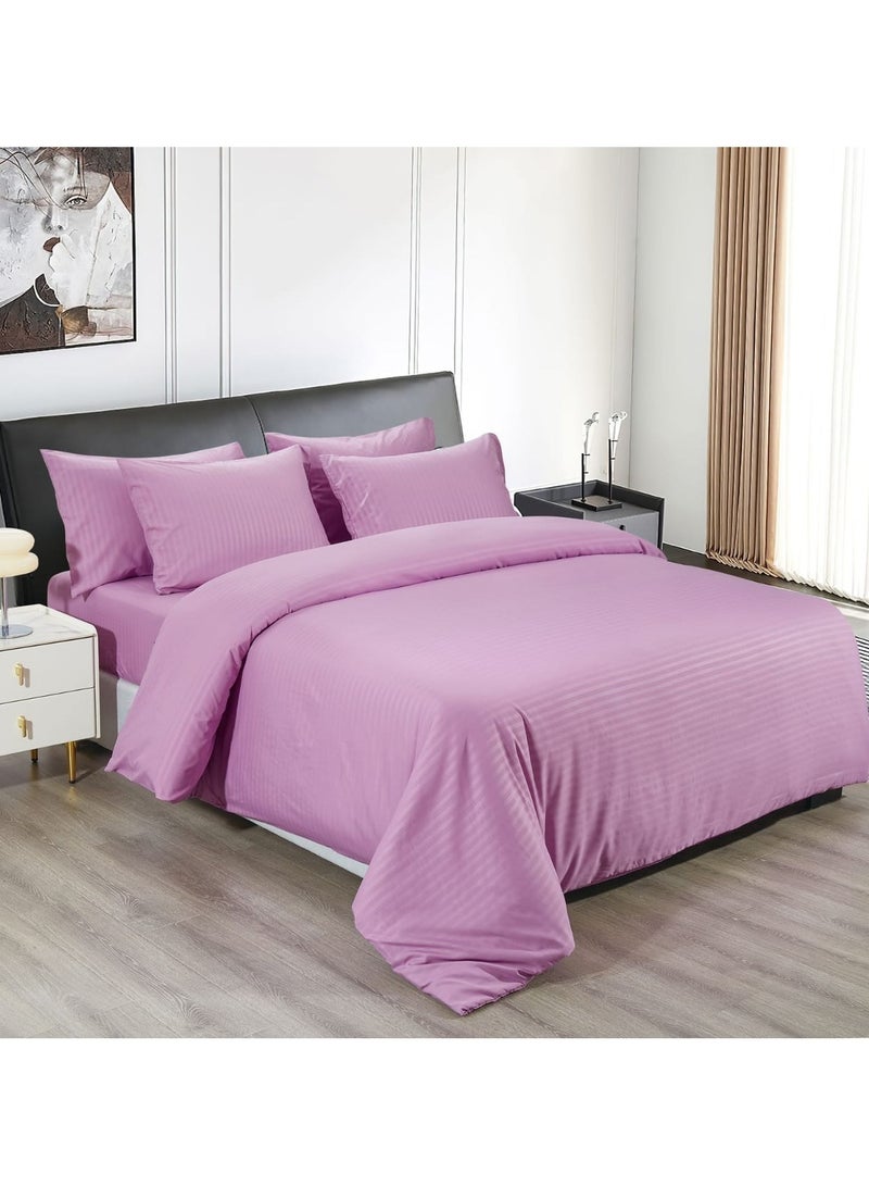 AL RAID King Bed Sheet Set Soft and Breathable Cotton Bed Sheet - Striped 6-Piece Set Include 1 Duvet Cover 220x240cm with 1 Fitted Sheet 200x200+25cm and 4 Pillowcases 50x70cm -