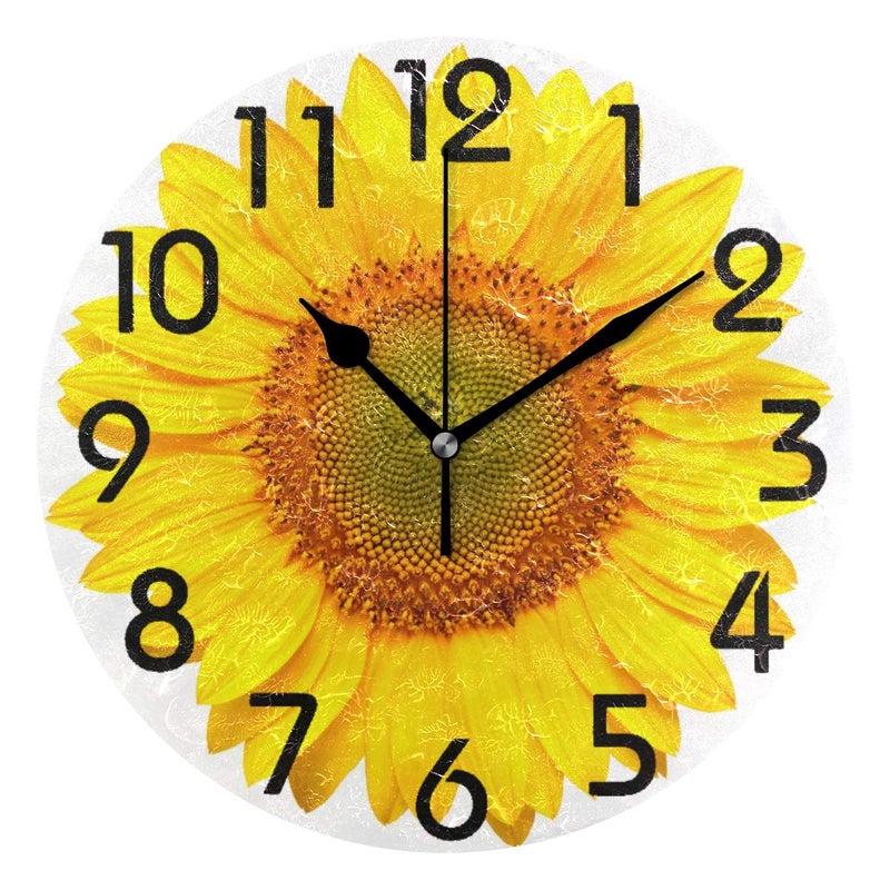 ZzWwR 3D Beautiful Lifelike Big Sunflower Print Round Wall Clock 95 Inch Battery Operated Quartz Analog Quiet Desk Clock for HomeOfficeSchool