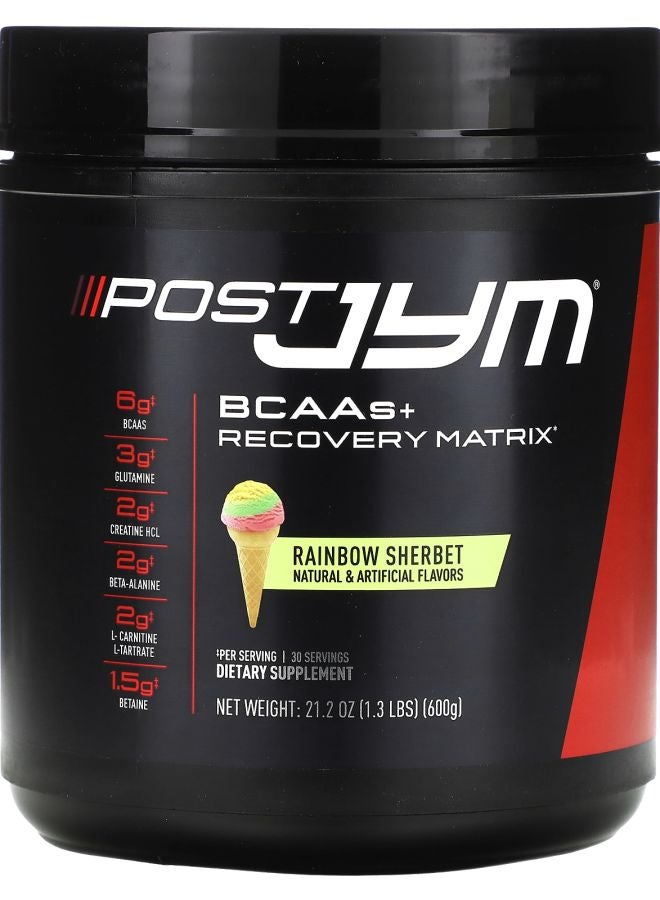 JYM Supplement Science Post JYM BCAAs + Recovery Matrix Rainbow Sherbet 1.3 lbs (600 g) - Image 1