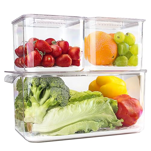 elabo Fruit Storage Containers for Fridge Fresh Produce Saver - 3 Pack Stackable Fridge Organizers Bins with Lids, Drain Tray, Food Storage Container for Vegetables, Lettuce, Salad and Berry, BPA-free - Image 1