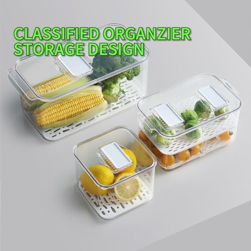 elabo Fruit Storage Containers for Fridge Fresh Produce Saver - 3 Pack Stackable Fridge Organizers Bins with Lids, Drain Tray, Food Storage Container for Vegetables, Lettuce, Salad and Berry, BPA-free - Image 4