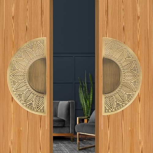 WODIX Mandala 6 Inch Round Shape Main Door Handle and Wardrobe Handle Set – Antique Brass Finish, Pack of 2 - Image 3