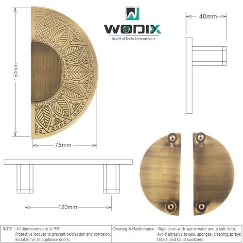 WODIX Mandala 6 Inch Round Shape Main Door Handle and Wardrobe Handle Set – Antique Brass Finish, Pack of 2 - Image 4