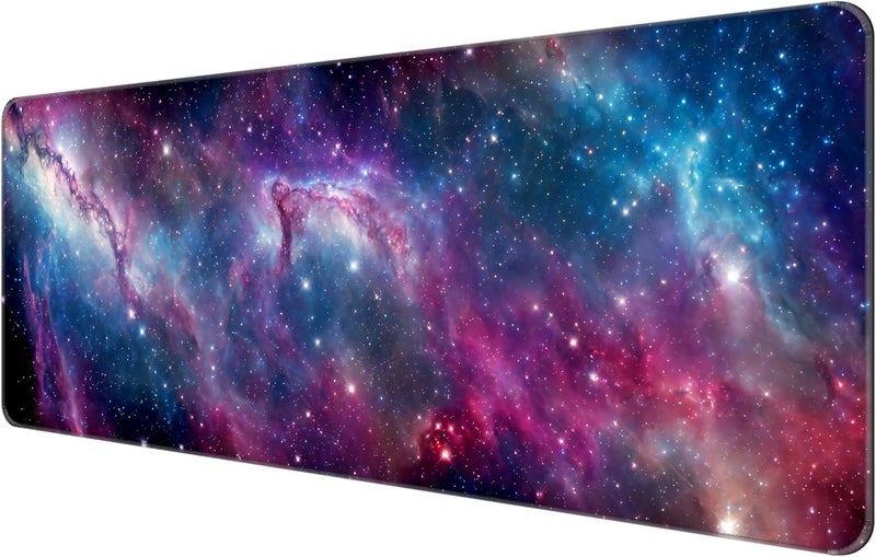 Dynippy Thin Extended Gaming Mouse Pad （31.5 * 11.8 * 0.08 inch） with Stitched Edges Large Mousepad Long XXL Keyboard and Mouse pad Desk Mat for Gaming Office & Home - Galaxy Nebula Space - Image 1