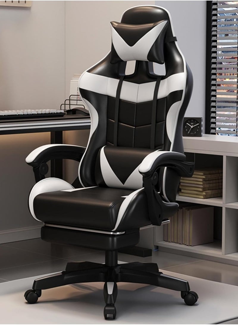 Roman Gifts Backrest and Seat Height Adjustable Swivel Recliner Racing Office Computer Ergonomic Video Game Chair, Black/White Pro - Image 1