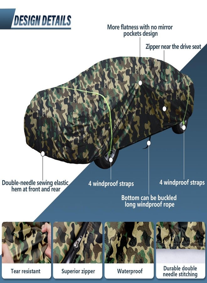 BYDOLL غطاء سيارة BYDOLL مقاوم للماء، مناسب لجميع الأحوال الجوية، 6 طبقات، مقاوم للثلج والرياح والبرد، غطاء خارجي كامل، حماية من الأشعة فوق البنفسجية، قماش أكسفورد 210D، مقاس عالمي، مناسب لجميع سيارات السيدان، بنمط تمويه خارجي، سحاب داخلي من القطن - Image 4