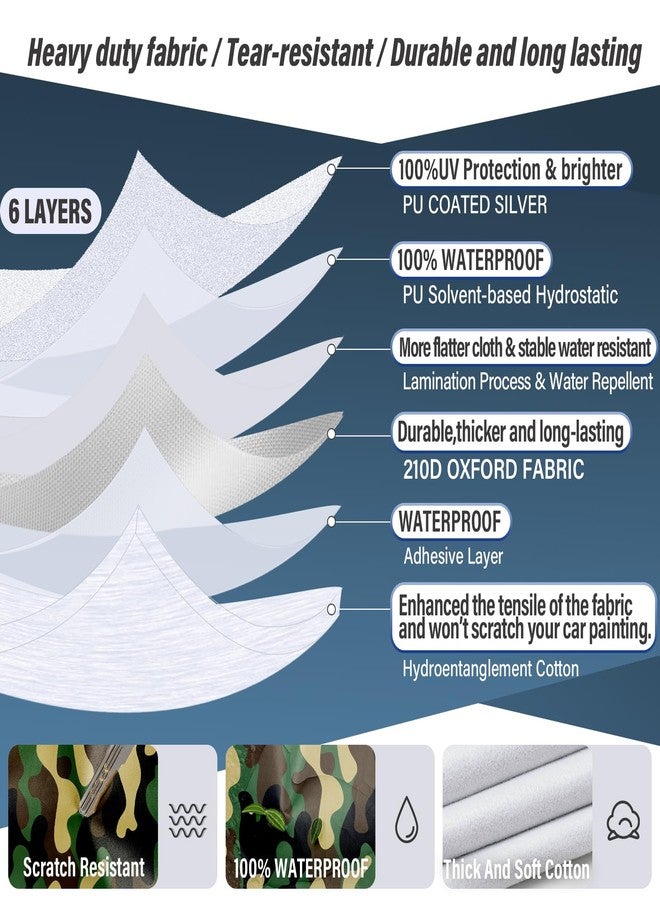 BYDOLL غطاء سيارة BYDOLL مقاوم للماء، مناسب لجميع الأحوال الجوية، 6 طبقات، مقاوم للثلج والرياح والبرد، غطاء خارجي كامل، حماية من الأشعة فوق البنفسجية، قماش أكسفورد 210D، مقاس عالمي، مناسب لجميع سيارات السيدان، بنمط تمويه خارجي، سحاب داخلي من القطن - Image 2