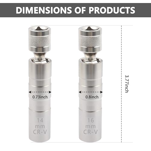 Salior 16mm&14mm Spark Plug Socket,Thin Wall 12 Points 3/8" Drive Spark Plug Removal Tool Compatible with BMW Nissan More Car,CRV Steel Magnetic Spark Plug Socket Set Car Tools (14mm+16mm) - Image 2