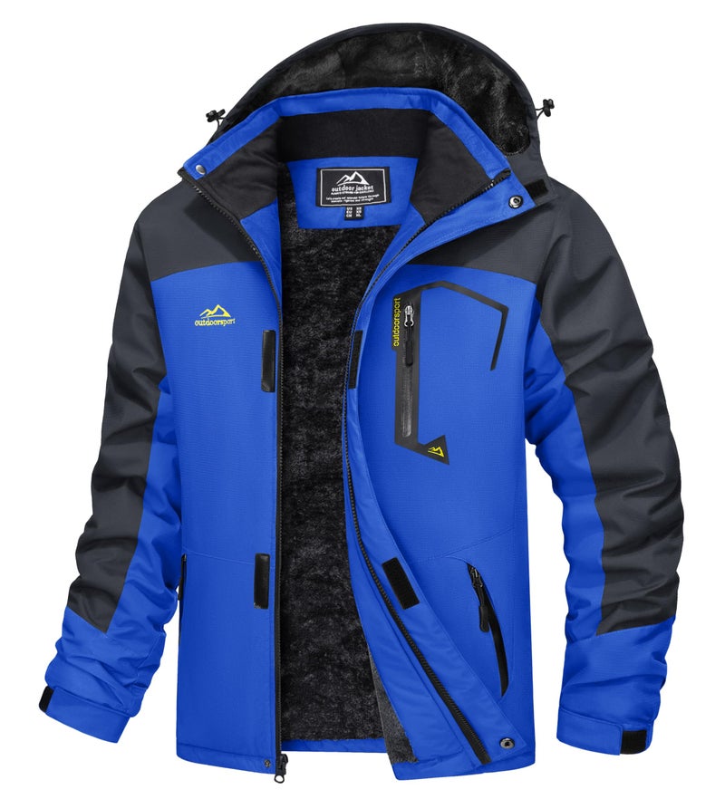 MAGCOMSEN Mens Ski Jacket Fleece Snow Skiing Jackets Winter Coats for Men Snowboarding Waterproof Jacket Parka with Hood Blue L - Image 1