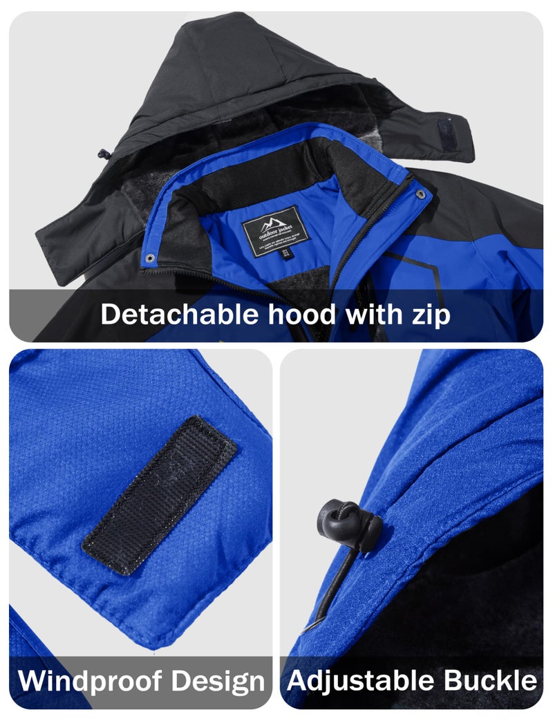 MAGCOMSEN Mens Ski Jacket Fleece Snow Skiing Jackets Winter Coats for Men Snowboarding Waterproof Jacket Parka with Hood Blue L - Image 4