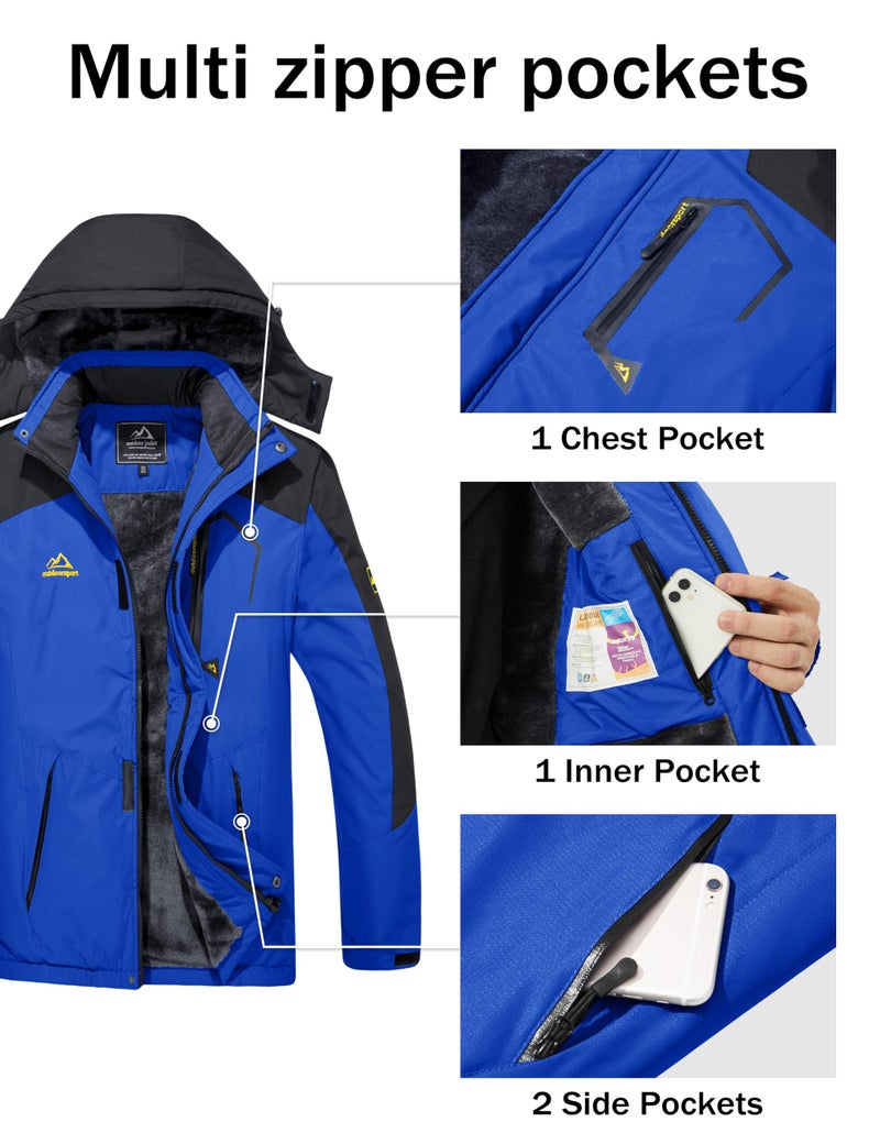 MAGCOMSEN Mens Ski Jacket Fleece Snow Skiing Jackets Winter Coats for Men Snowboarding Waterproof Jacket Parka with Hood Blue L - Image 5