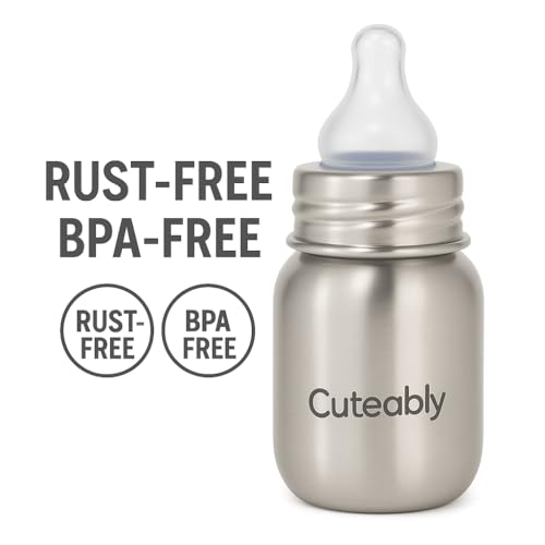 Cuteably Stainless Steel Baby Bottle, 150ml/200ml/300ml, Wide Neck Design, BPA-Free Silicone Teat, Silver (150 ML) - Image 4