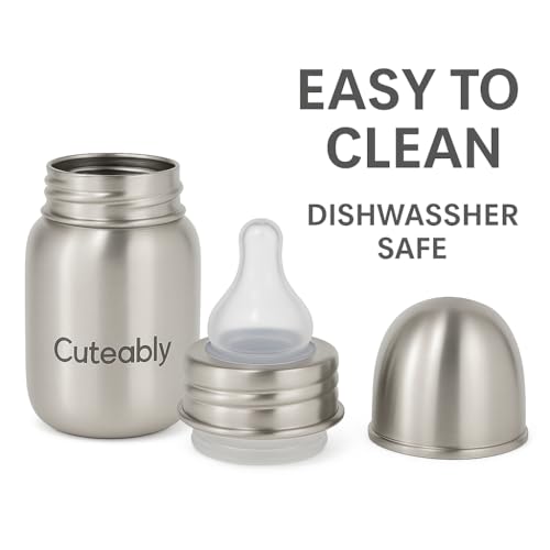 Cuteably Stainless Steel Baby Bottle, 150ml/200ml/300ml, Wide Neck Design, BPA-Free Silicone Teat, Silver (150 ML) - Image 5