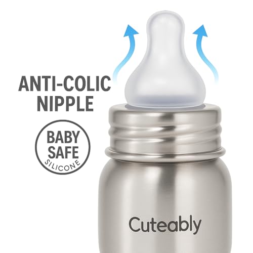 Cuteably Stainless Steel Baby Bottle, 150ml/200ml/300ml, Wide Neck Design, BPA-Free Silicone Teat, Silver (150 ML) - Image 3