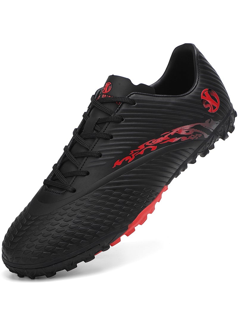 SKY WING Men And Women Soccer Shoes Adults IC or IN Flat Sole Sport Shoes Flexible Athletic Outdoor Cleats Lace Up Light Weight Training Football Shoes Black - Image 1